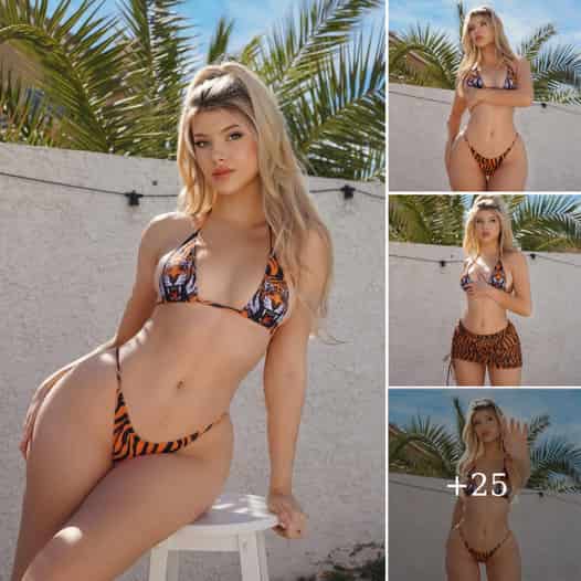 Gabi Champ wears a tiger bathing suit that attracts many people’s attention