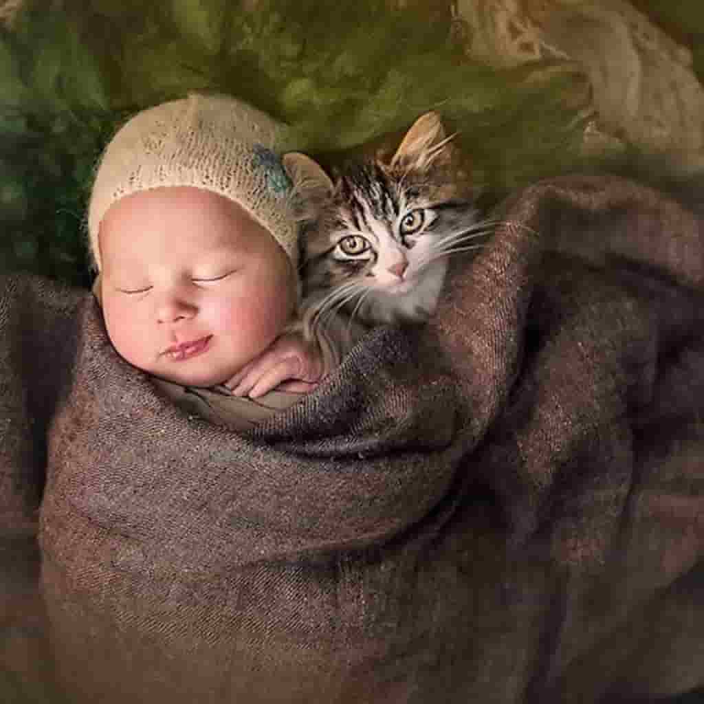 Captivating images of newborns cuddling adorable animals captured the hearts of the online community