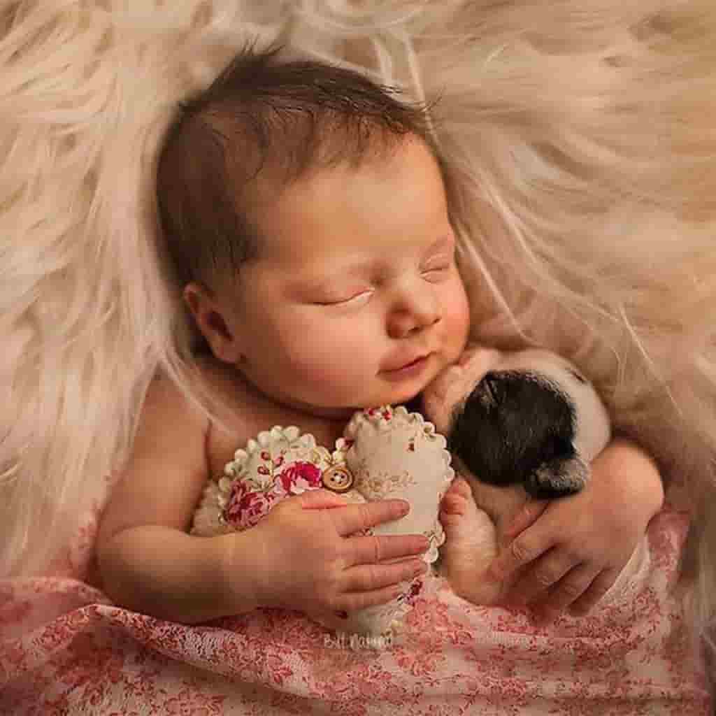 Captivating images of newborns cuddling adorable animals captured the hearts of the online community